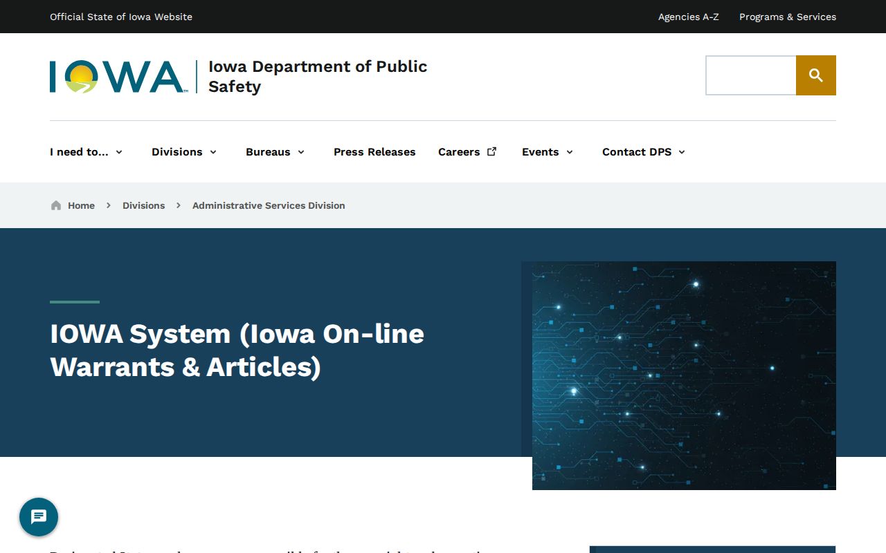 Iowa Department of Public Safety page describing restricted access to the IOWA criminal justice system