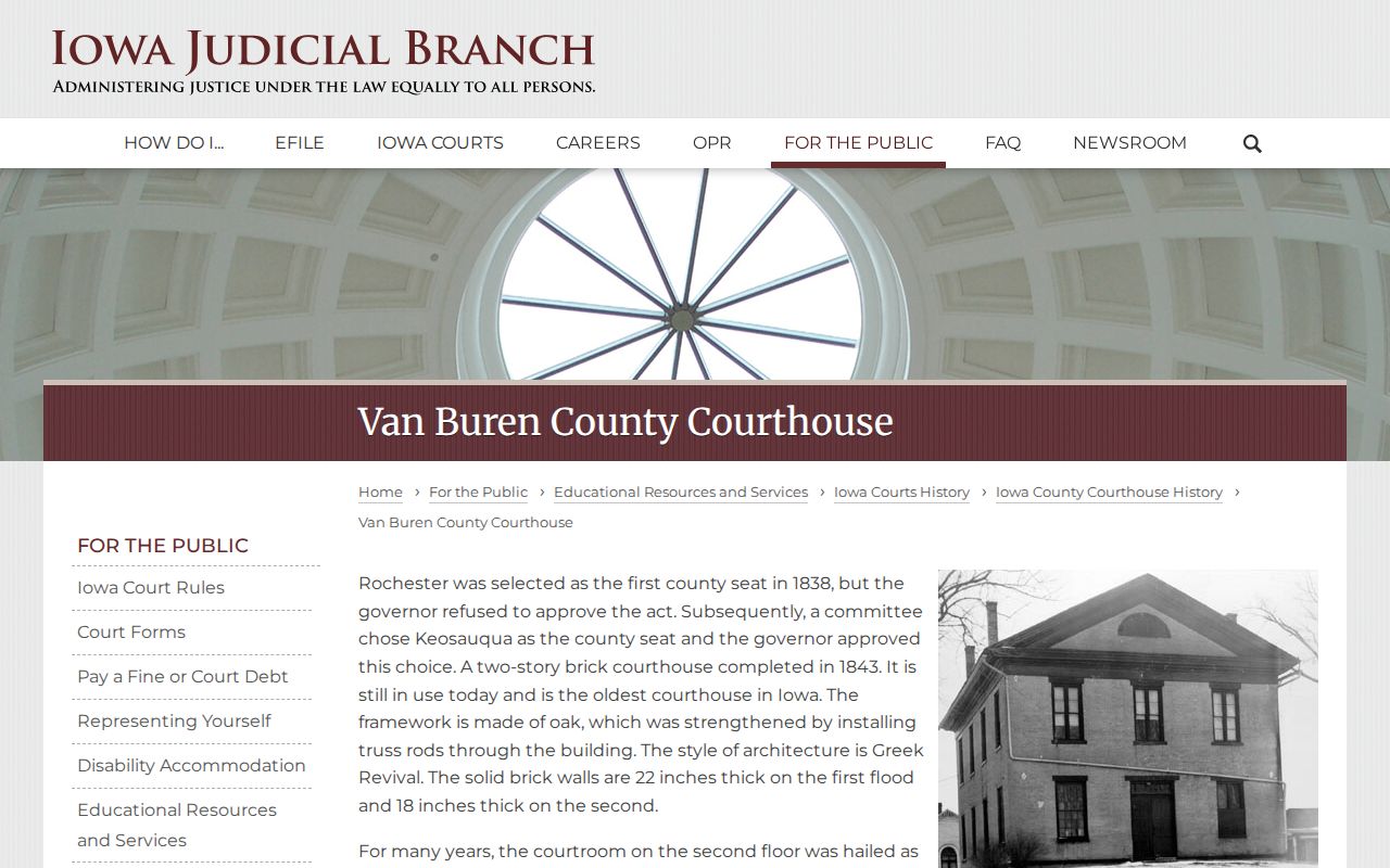Official Iowa Judicial Branch history of the Van Buren County courthouse