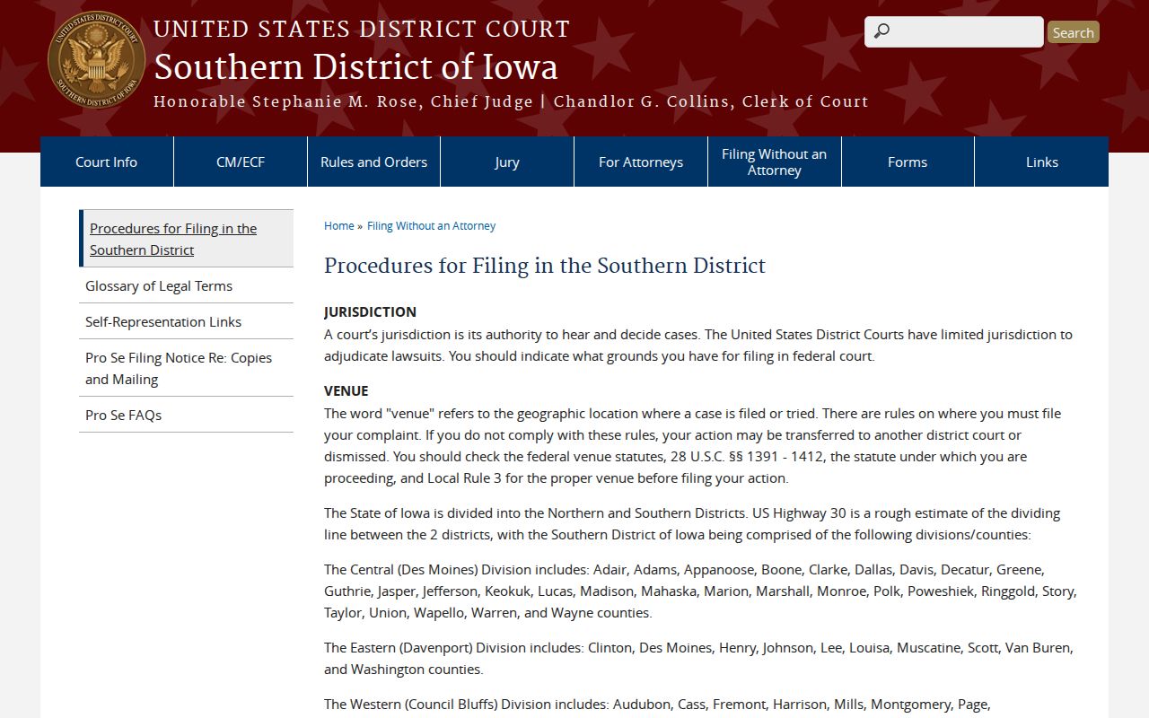 Official federal Eastern Division county listing for Van Buren County