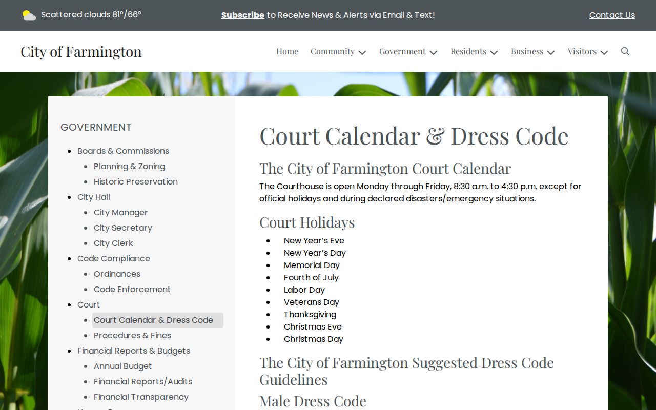 Farmington court-facing access notice without a city warrant roster